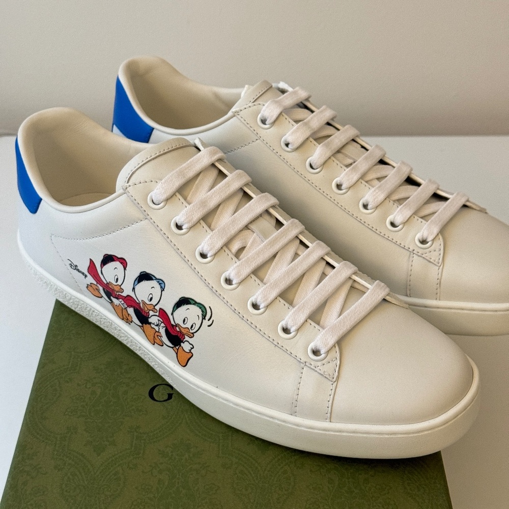 sz 37G - Gucci Disney Ace white leather sneaker Huey Louie Dewey